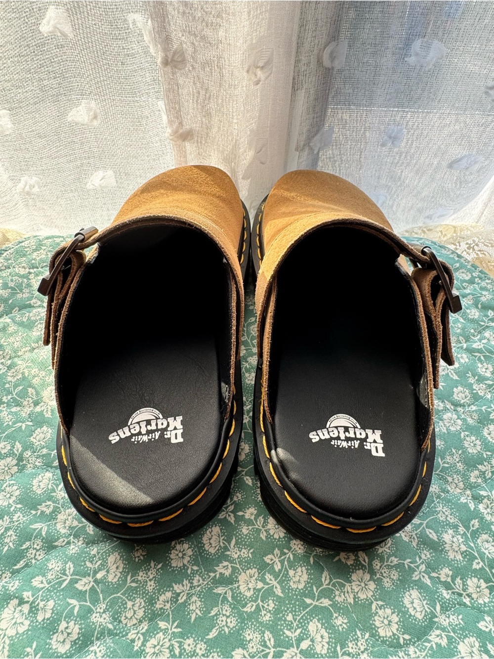Dr. Martens Tan Zebzag Suede Slip-On Buckle Clogs - Picture 4 of 7